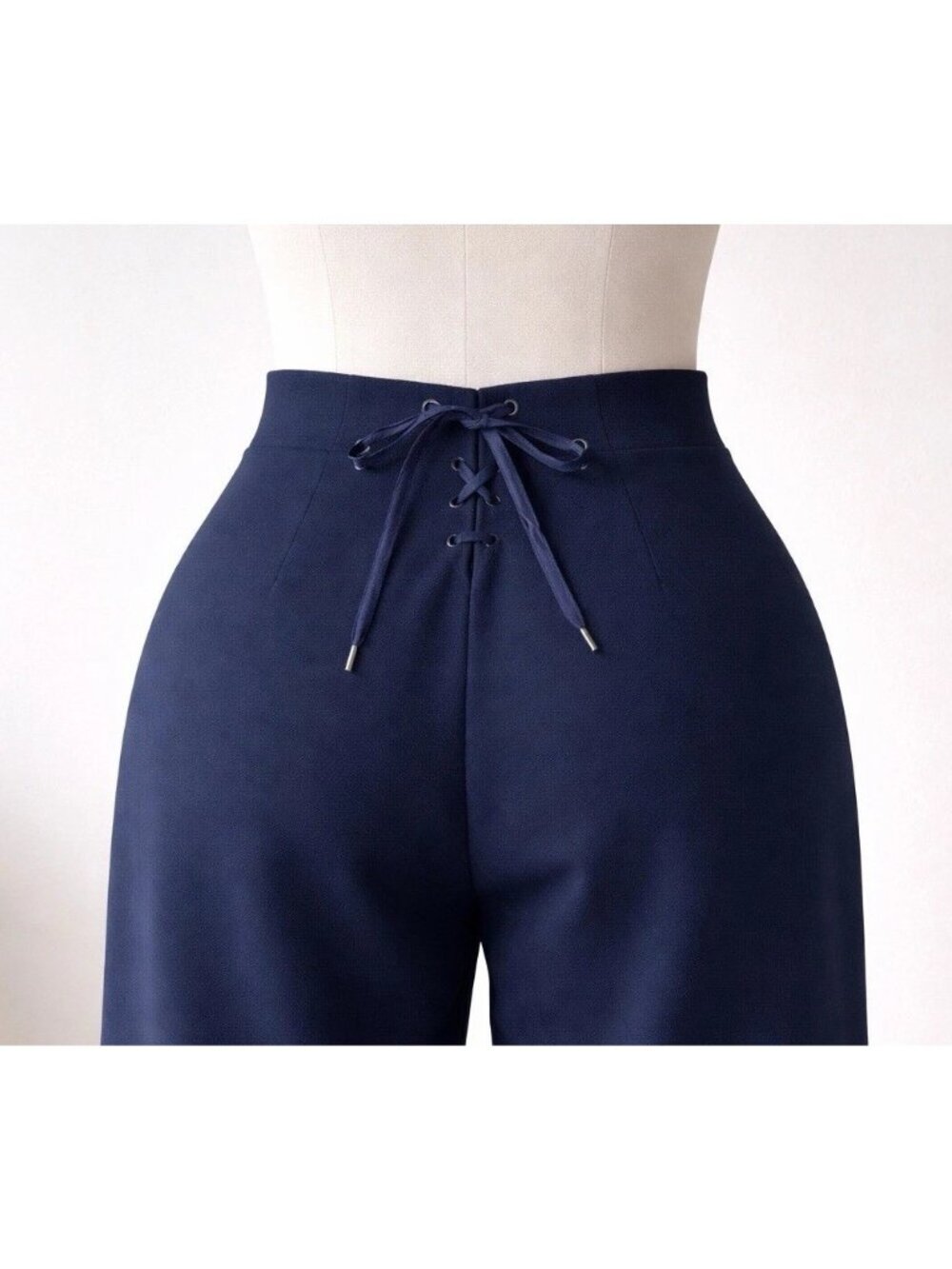 Lauren Ralph Lauren Wool Wide Leg Pants Navy Blue Women’s VTG Lace Up Back 4 USA